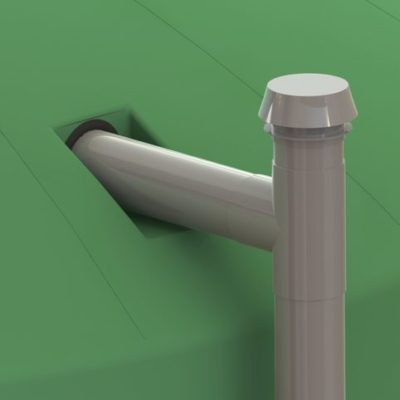 A 3d model of an Overflow Vent Kit 100mm on a green roof.