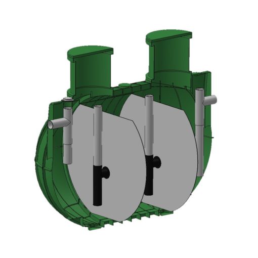 A green pipe with two valves on it, connected to the Grease Trap/Oil Interceptor 3,600 Ltr.