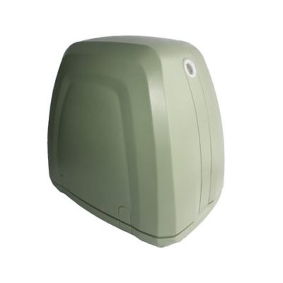 A green plastic Pump Cover on a white background.